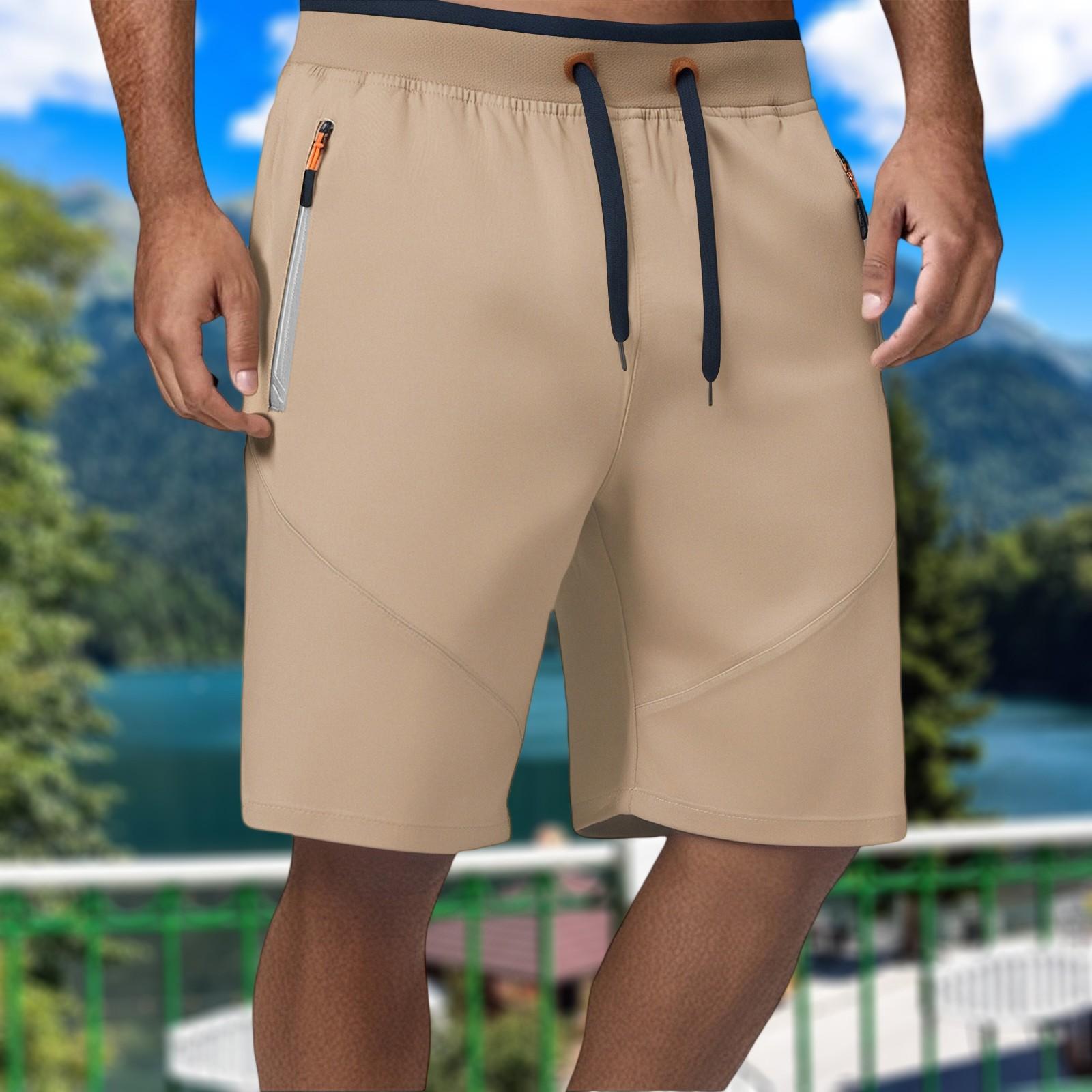 

Мужские летние повседневные брюки прямого кроя на кулиске, эластичный пояс, карманы на молнии, свободные шорты XL хаки