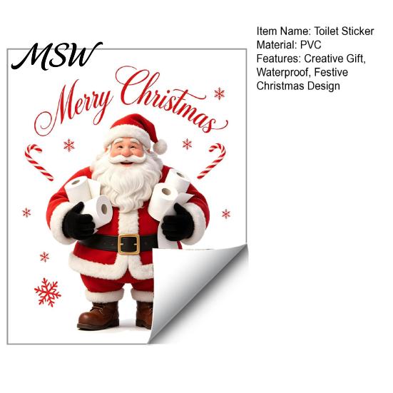 Winter Scene Decoration Funny Santa Hug Paper Toilet Sticker, Peel And Stick Christmas Claus Sticker Bathroom Decal, Humorous Holiday Decor