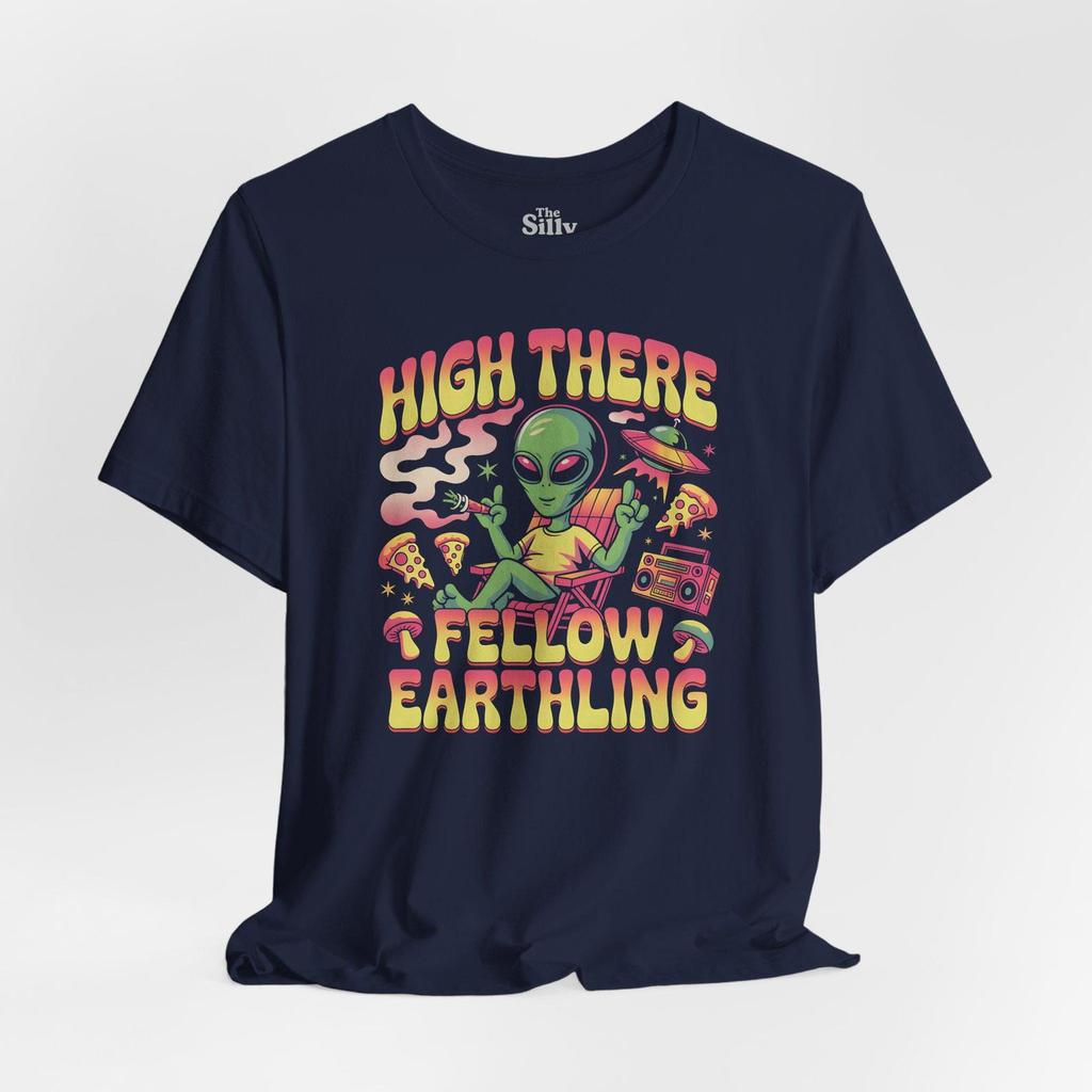 Funny Alien T-Shirt, Retro Sci-Fi, Coffee Drinking Martian