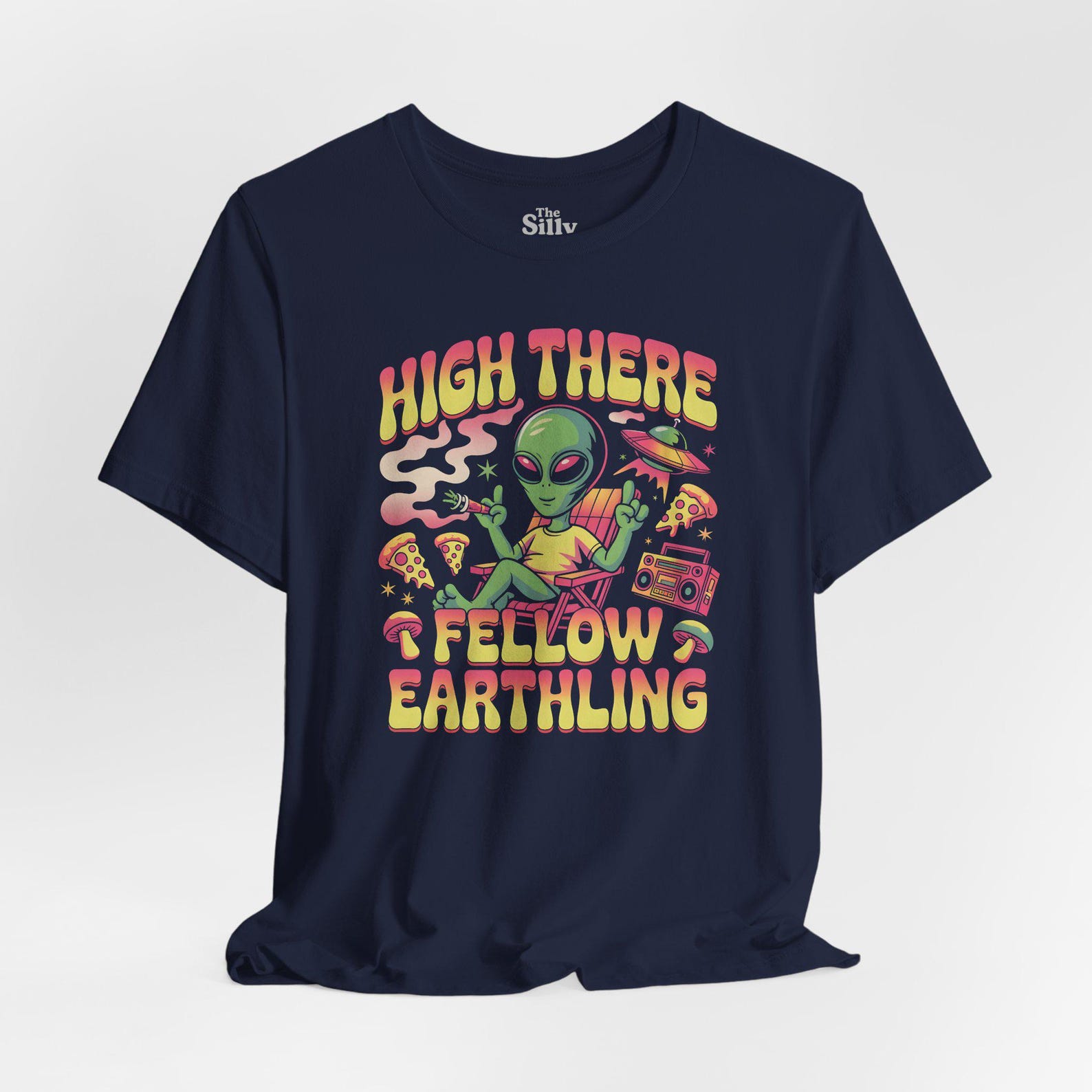 Funny Alien T-Shirt, Retro Sci-Fi, Coffee Drinking Martian 2XL