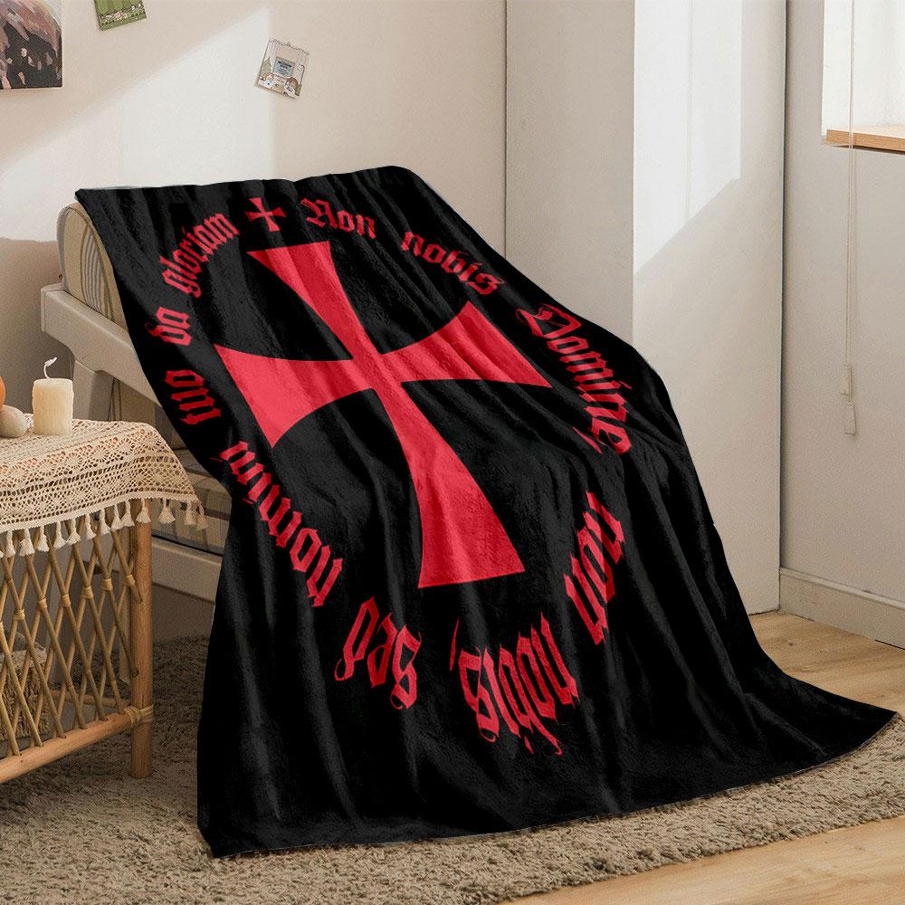 Medieval Knight Themed Throw Blanket Crusader Cross, Medieval Style,Blanket for Living Room Bed Couch lunch breakBlanket for Friend's festival Gift