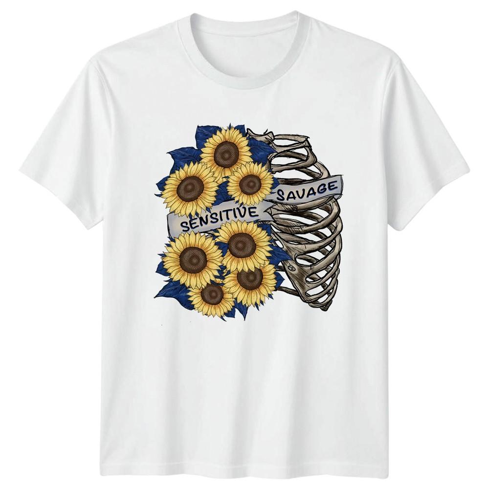 Sensitive Savage Unisexs TShirt Sunflower Ribcage Floral Skeleton Gift For Her S
