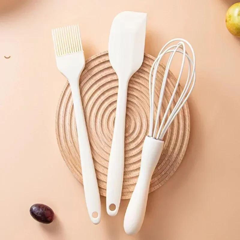 3 Pieces Baking Set Food Grade Silicone Heat Resistant Cream Scraper Egg Beater Grease Brush Kitchen Cake Baking Tools