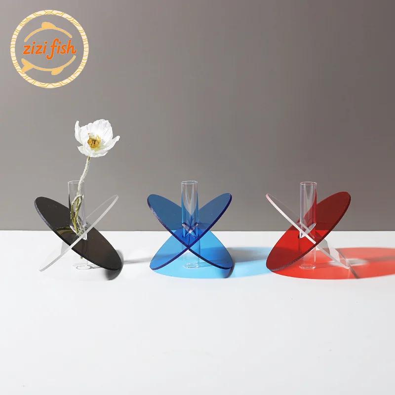 Colorful Rainbow Acrylic Vase Plant Pots Table Decoration Minimalist Geometric Flowers Arrangement Vases Room Aesthetic Decor