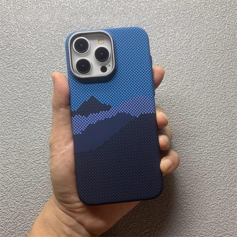 Mountain Print Magnetic Case 17 16 Cover for iPhone 15 Pro Max Hard for MagSafe Carbon Phone Shell Camera High Protective Coque