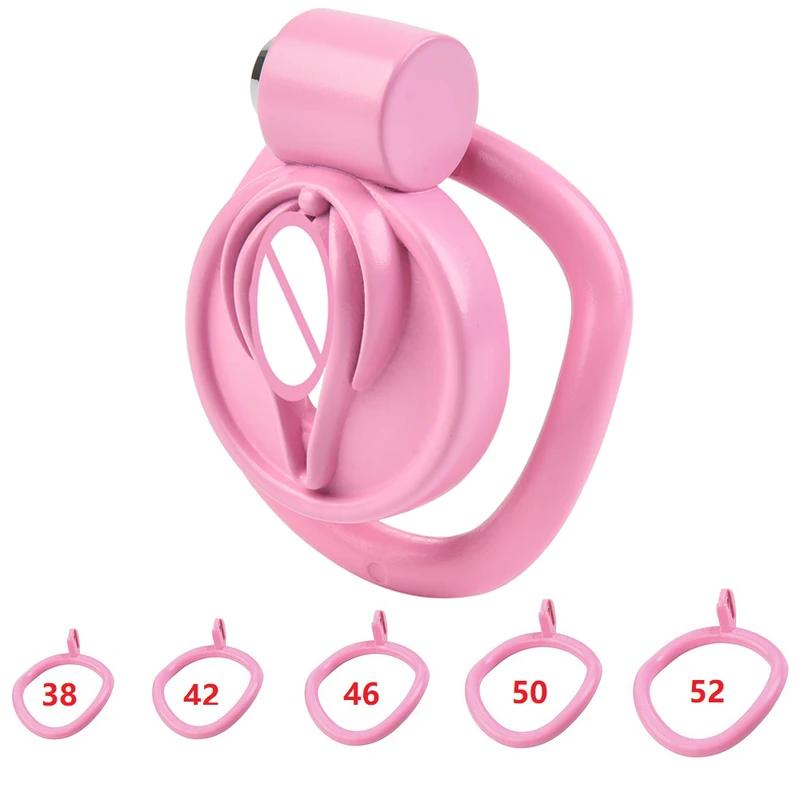 Rosa Keuschheitskäfig-Set für den männlichen Penis, Vogel-Keuschheitskäfig-Gürtel mit 5 Ringgrößen, Abstinenz-Verschlussring, Bondage-Sklavenmann, Sexspielzeug