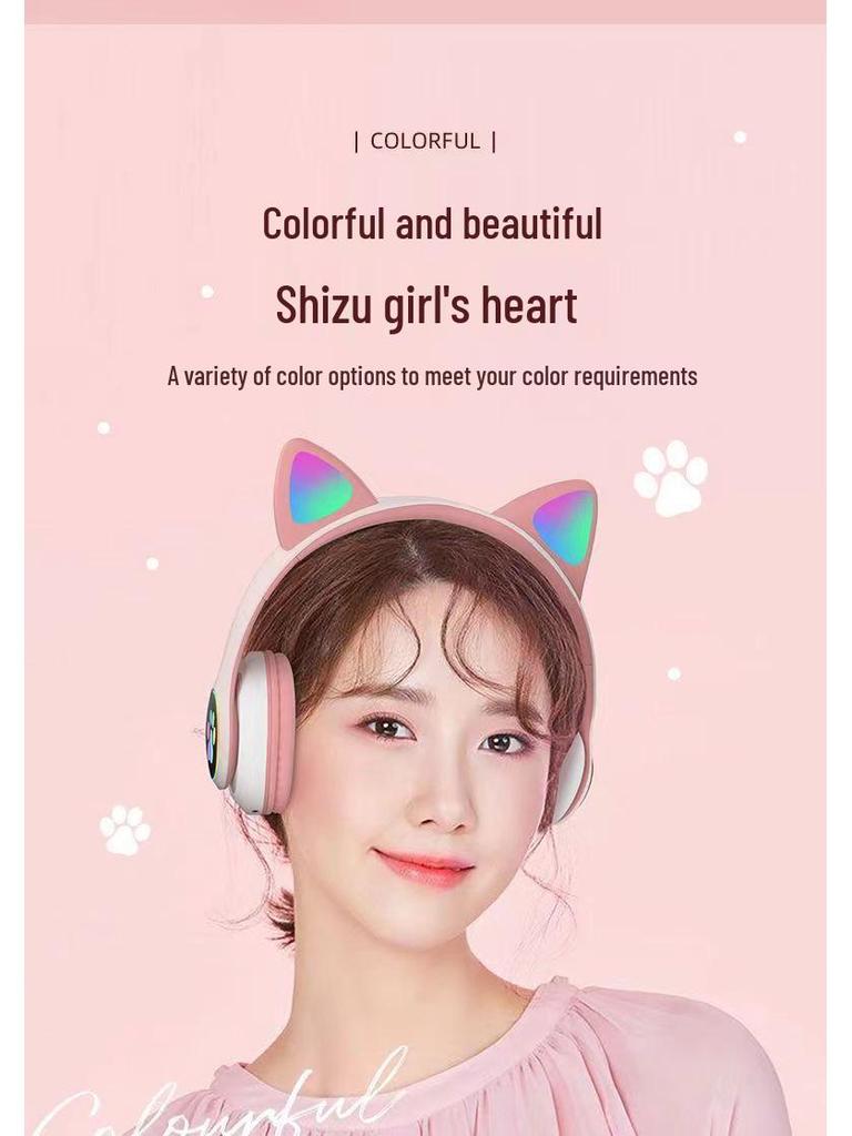 STN-28 Wireless Bluetooth Cat Ear Headphones - Cute, Glowing, Over-Ear, New Model