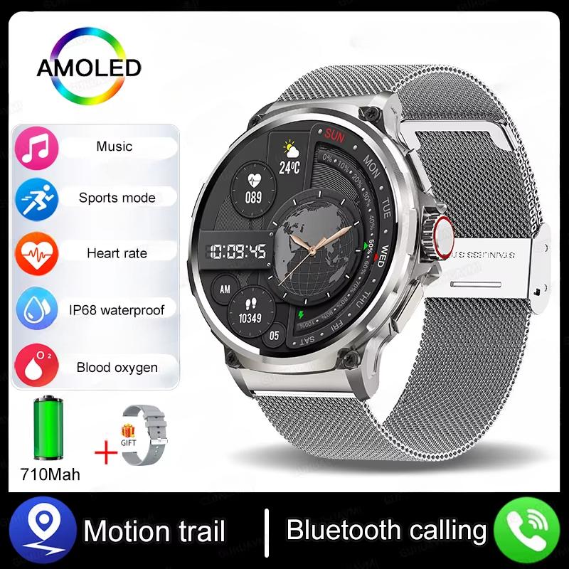 2025 New 1.85-inch Ultra HD AMOLED Smart Watch Men GPS Bluetooth Call 710 Mah Battery 400+Dial Fitness Sport Fitness Smartwatch