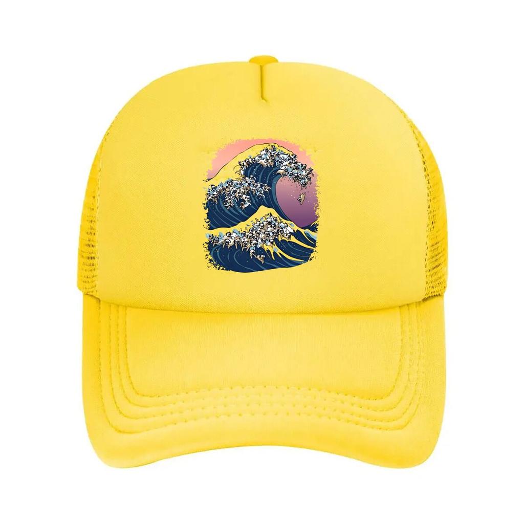 Wave of Cats Whimsical, Cat - Filled ‘Great Wave’ Parody Art Mesh Baseball Cap