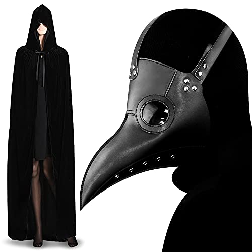 

[ZAIDEA] 2-Piece Set: Cape and Mask, Plague Mask, Halloween Costume, Cosplay, Black, Includes Cape