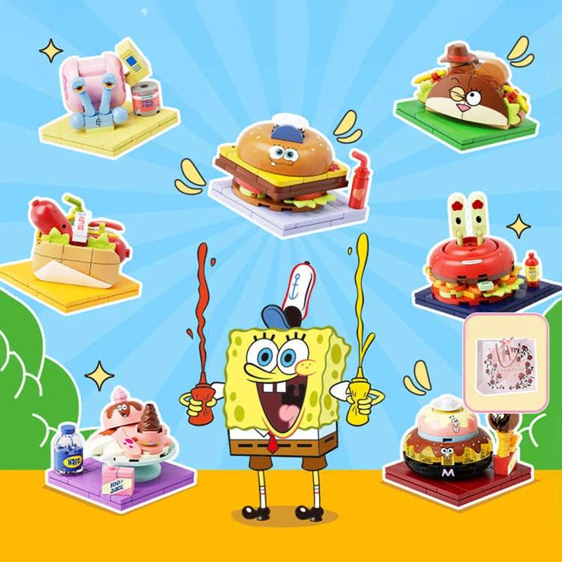 SpongeBob SquarePants Blind Box Building Blocks Cartoon Food Model Bricks Collection Display Childrens DIY Toys Holiday Gifts