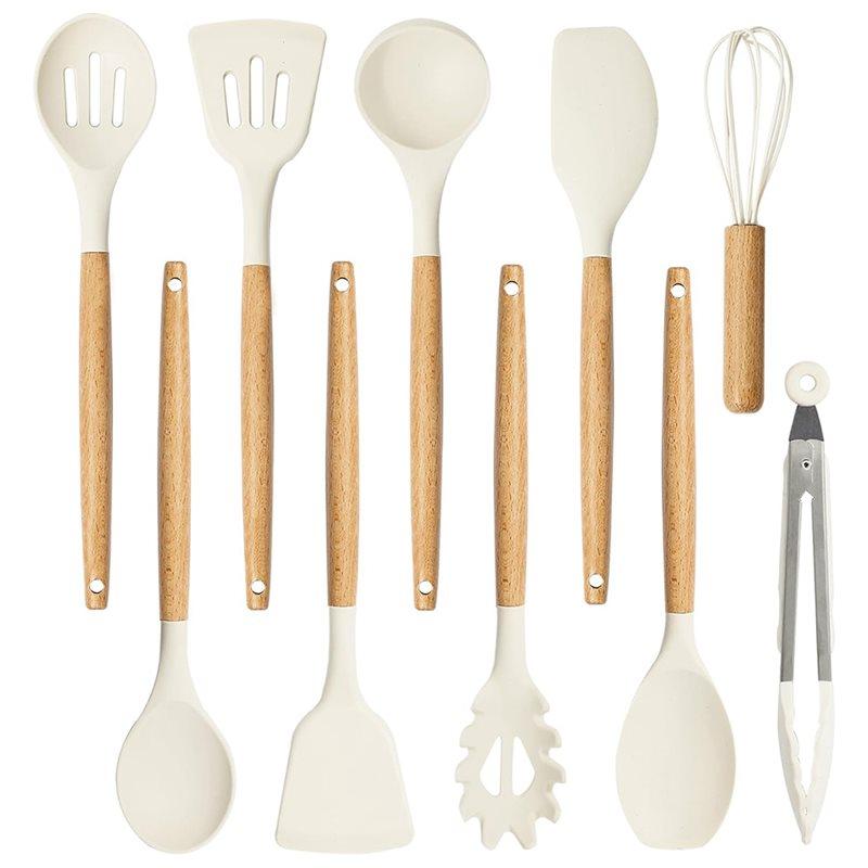 Silicone For Cooking Utensil Set 10 Pieces For Cooking Spatula With Wood Handle Kitchen Tool Kit