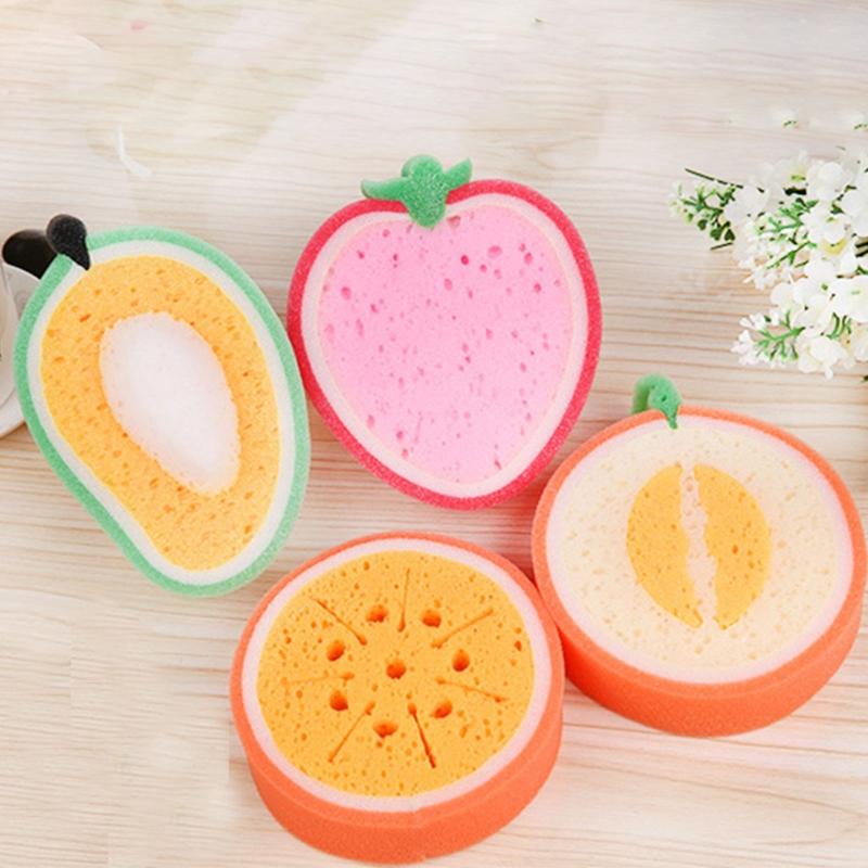 Cute Fruit Shaped Body Cleaning Sponge Cartoon Body Scrubber Bathroom Supplies Shower Brush Bath Tools for Kids Adult random 1pc