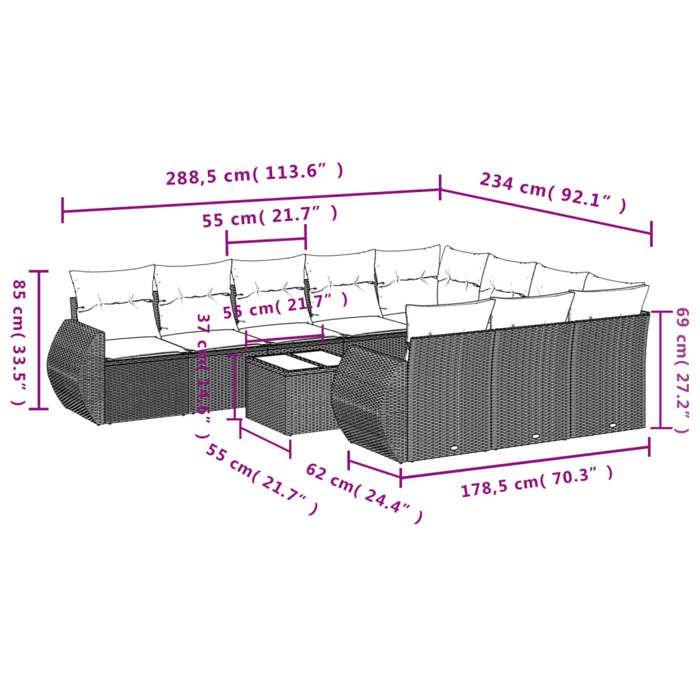 VidaXL Salon de Jardin avec Coussins 11 pcs, Canapés de Terrasse, Ensemble de Meubles de Patio, Mobilier d'Extérieur, Gris 3221899
