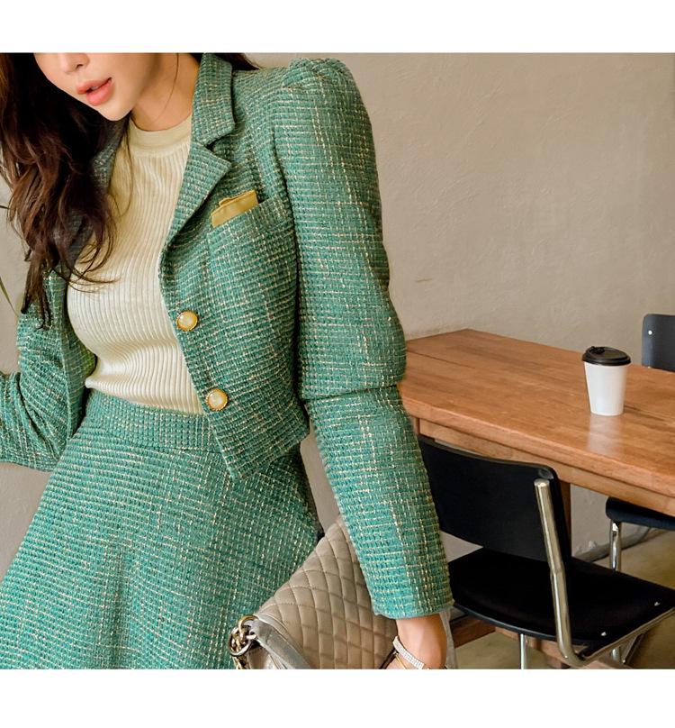 Damen Zweiteiler im koreanischen Stil Frühling 2025: Schickes Jacken- & Schlanker A-Linien-Rock-Set
