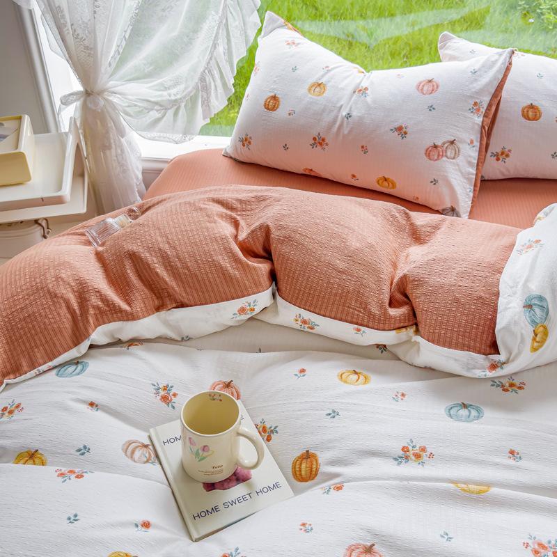 

Весенне-летний комплект из четырех предметов класса А для беременных и младенцев из стиранного хлопка для общежития, чисто хлопковое односпальное покрывало, шапка на кровать, постельное белье 1.8m bed sheet 4pc quilt 2*2.3m