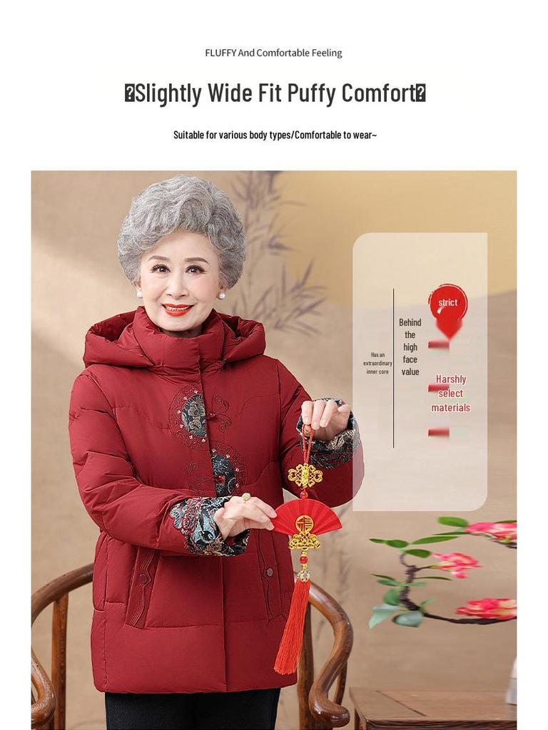 Grandma's Retro Cotton-Padded Hooded Jacket - Warm and Stylish for Elderly Women