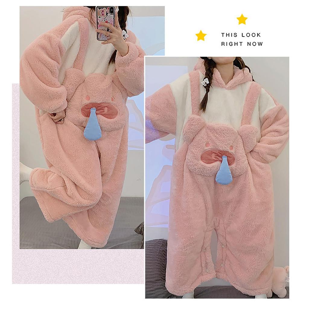 YEMOCILE Kigurumi Warm and Fluffy Elephant Winter Cute Pig Design Women's Pajamas, Pajamas, Fleece-Lined, Loungewear,