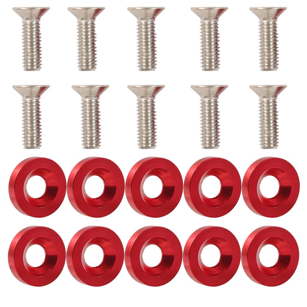 10X Universal M6 Red Billet Aluminum Hex Fasteners Fender Washer Bumper Engine Concave Screws Fender Washer License Plate Bolts