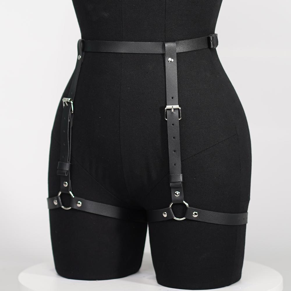 Damen Mode Harness Bein-Harness PU-Leder Verstellbar Nieten-Dekor Oberschenkel-Strumpfband Gothic Harness Bondage-Dessous
