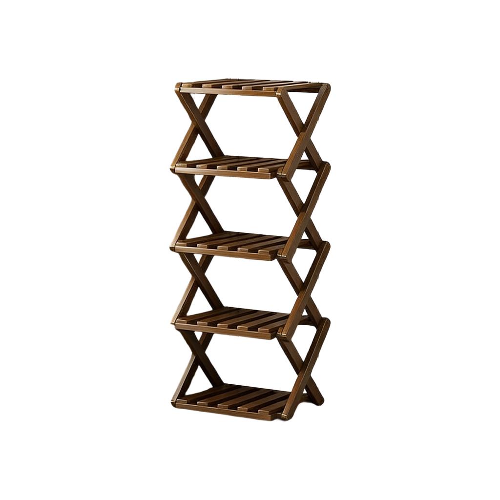 Shoe Rack Organizer,  Natural Or Tea Color, No-Tool Assembly, Foldable Storage Shelf