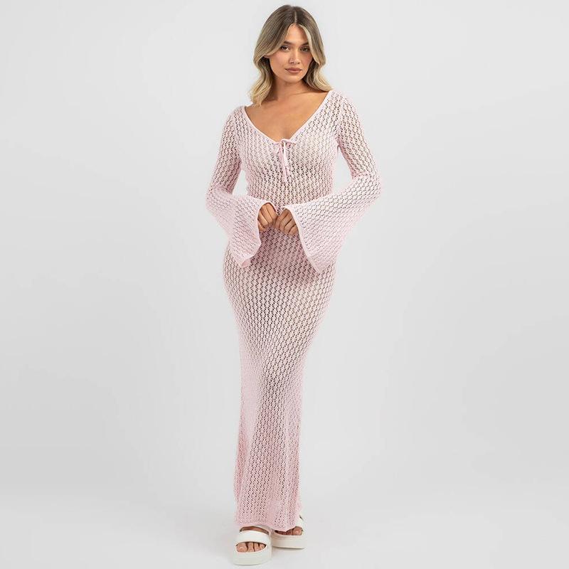 New Summer Beach Skirt for Women Solid Color Sexy Knitted Beach Bikini Women's Dress