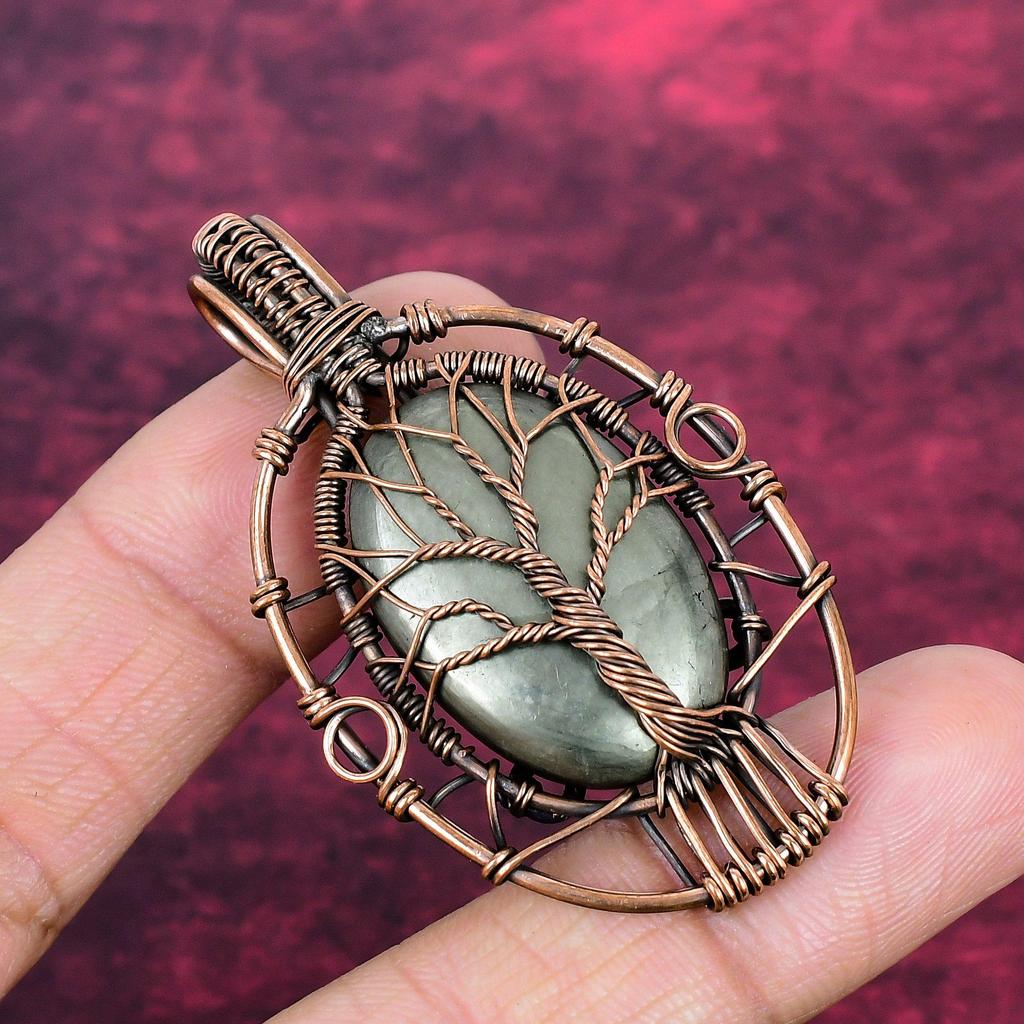 Tree Of Life Pyrite Pendant Copper Wire Wrapped Pendant Natural Gemstone Jewelry