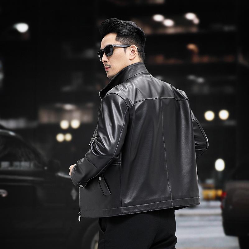 Novas jaquetas de couro genuíno para outono e inverno, jaquetas masculinas de pele de carneiro, jaquetas de couro para motocicleta, roupas masculinas de negócios