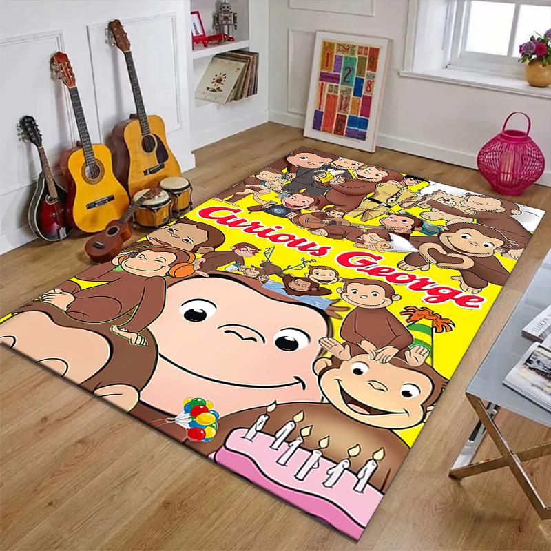 1pc Curious George Design Printed Area Rug Carpet for Bedroom Living Room Home Decor Rugs Mat Non Slip Mat Rug for Bedside