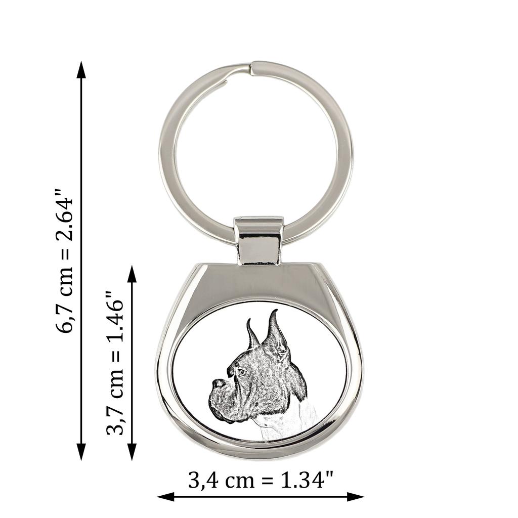 Boxer, German Boxer I - nøkkelring med hund, nøkkelring med trykk, personlig anheng fra Art-Dog-merket