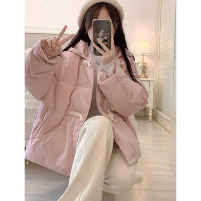 Winter Horn Button Cotton-padded Jacket Women's Design Sense Niche Loose Thick Hooded Bread-padded Jacket