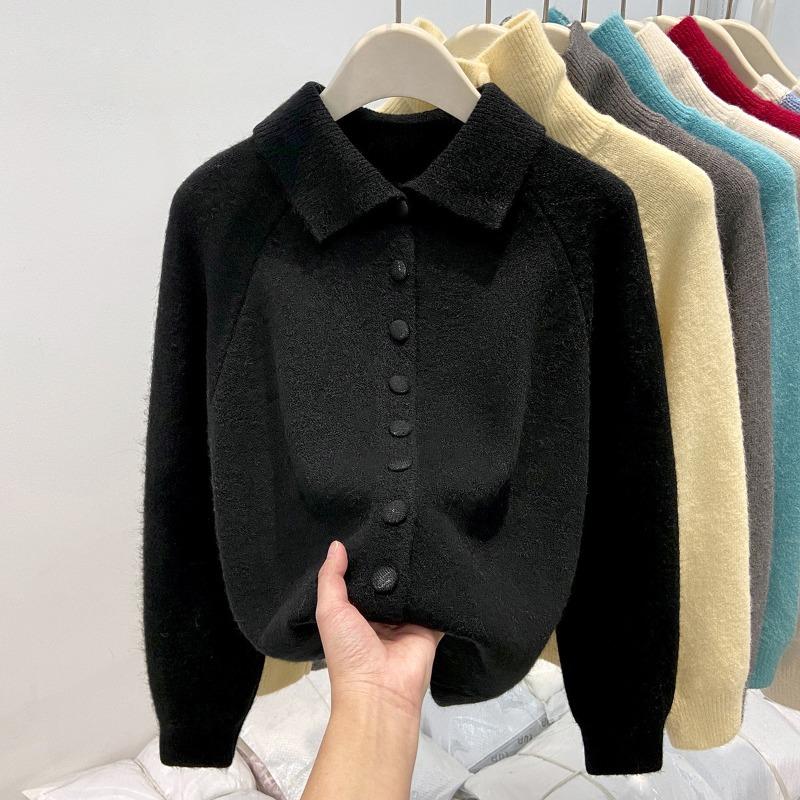 Turtleneck thickened sweater women's single-breasted knitted jacket top spring soft waxy loose and thin cardigan