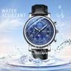 Starry Sky Watch Genuine Leather Strap Roman Alphabet Analog Display Luminous Calendar Moon Phase 3ATM Waterproof Quartz Leisure Business Stylish