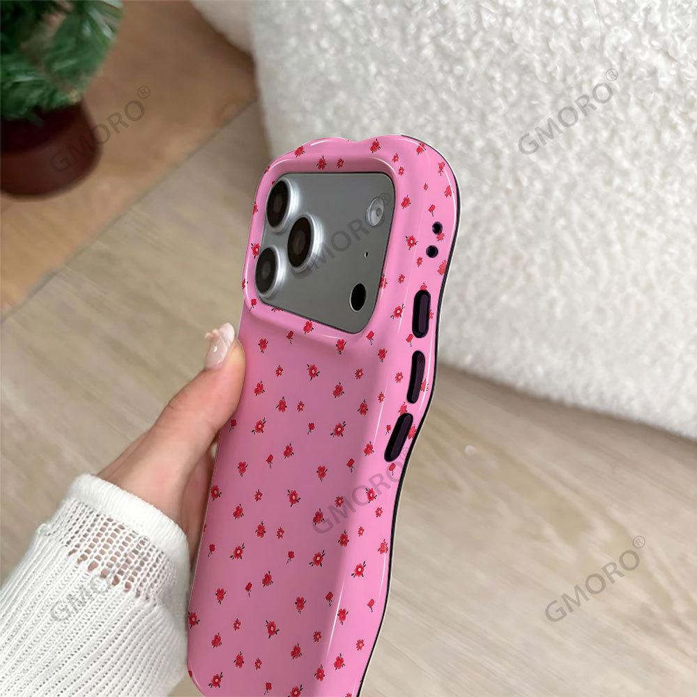 Korean ins wind simple pink small floral mobile phone case iPhone12 two-in-one film wave edge Apple 17Pro
