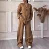 European and American Women's Comfortable Cotton and Linen Casual Set: Loose Top and Wide-leg Pants (2025 Collection)