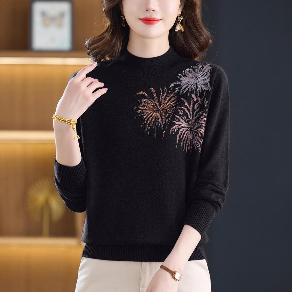 2025 Damen Übergröße Wollpullover - 100% Wolle Winter-Basisschicht, Locker sitzende modische Unterwäsche für Damen