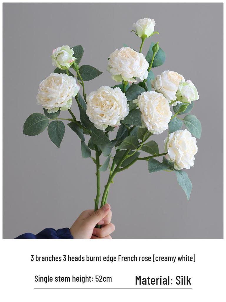 Vintage Burned Edge Rose Artificial Floral Arrangement for Living Room or Dining Table Decor