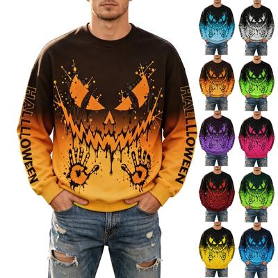 Men's Halloween Printed Neck Long Sleeve Casual Sweatshirt