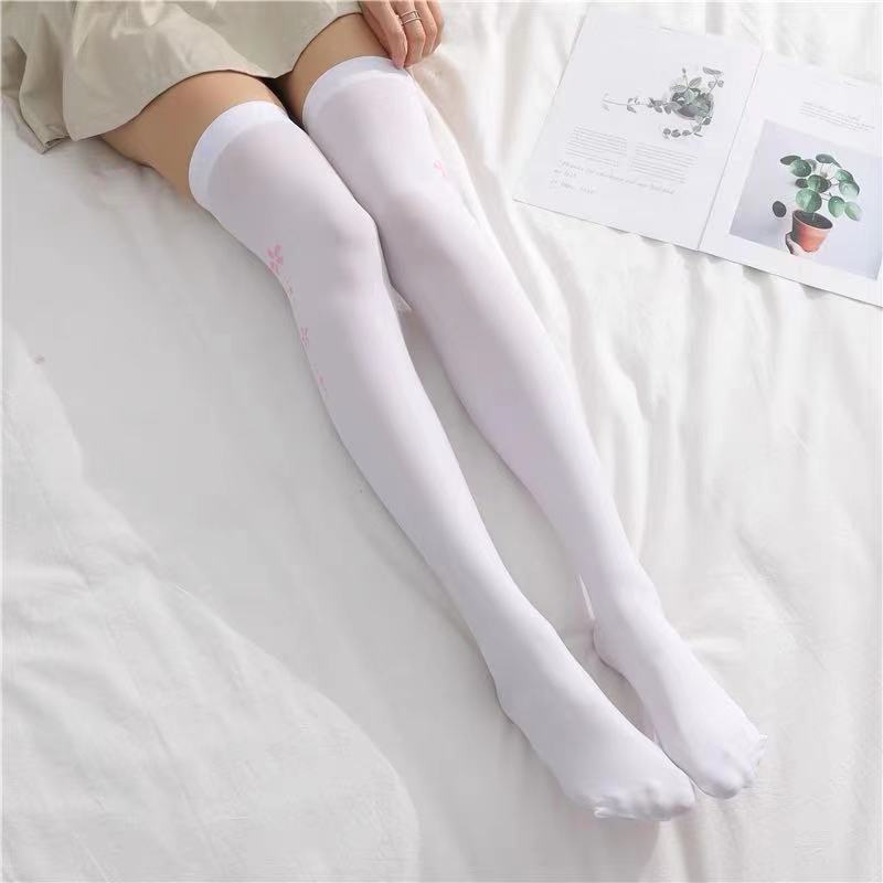 

Velvet cat paw stockings in white with cute prints, Lolita style long socks cosJK Girls anime over-the-knee socks Average Size белый