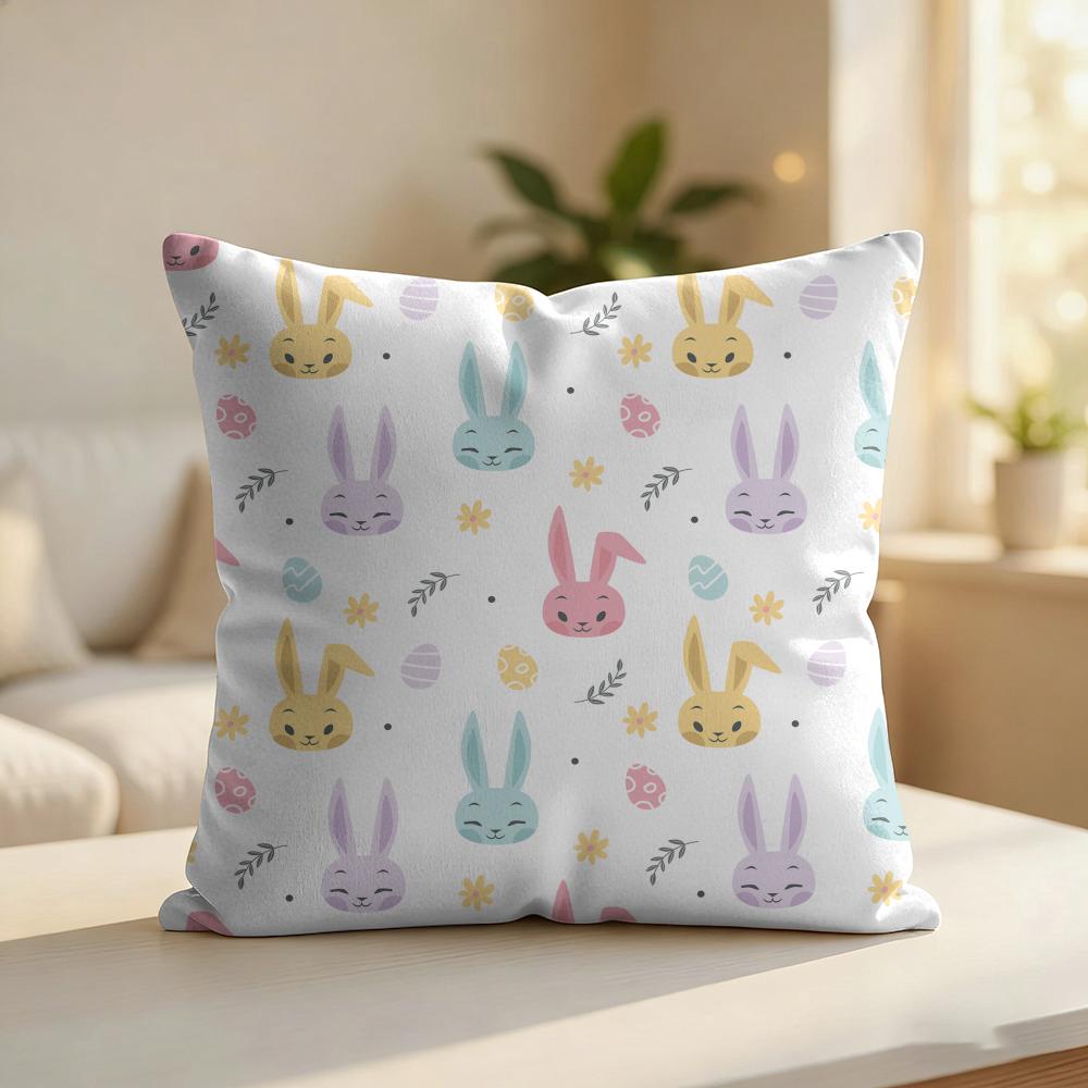 Easter Bunnies Pattern Cushion Cover Silky Short Plush Invisible Zipper Dustproof Sofa Pillow Case For Home Decor