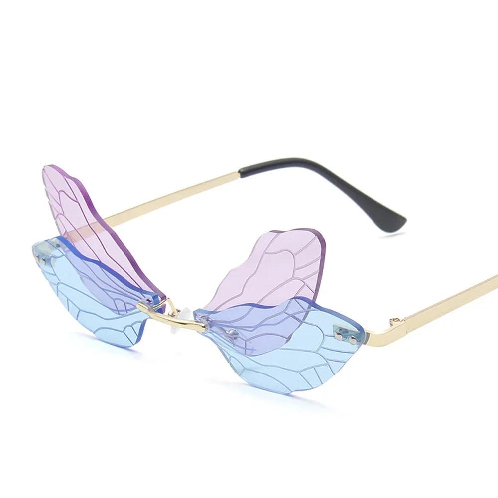 Trendy Rimless Sunglasses Vintage Dragonfly Wings Unisex Fashion UV Protection