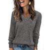 Women's Fashion Loose V-Neck T-Shirt Solid Colour Long Sleeve Pullover Top