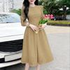 ZANZEA Women Elegant Round Neck Long Sleeve Lace Patchwork Casual Dress