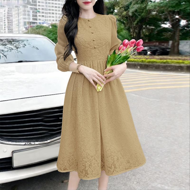 

ZANZEA Women Elegant Round Neck Long Sleeve Lace Patchwork Casual Dress 2XL хакі