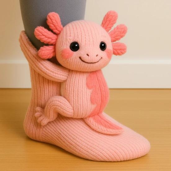 3D Animal Knitted Socks Warm Cute Crew Socks Hand Crocheted Animal Doll Floor Socks Holiday Birthday Gift for Women Girls