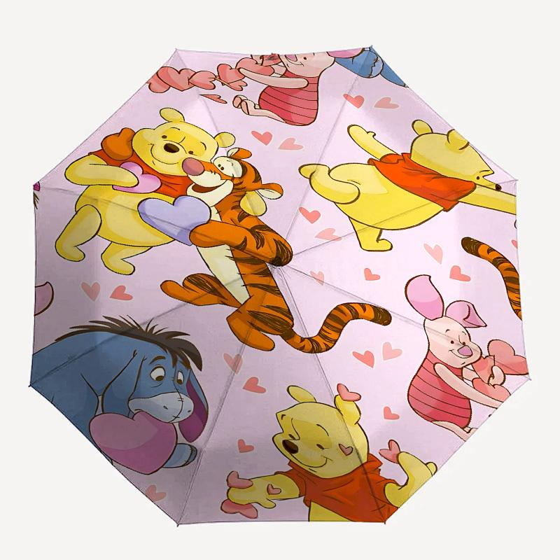 Winnie the Pooh, Valentine's Day Themed Automatic Opening and Closing Umbrella, Brightly Colored 8-rib Portable Umbrella, Suitable for Men a
