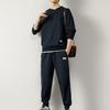 2Pcs/Set Men Casual Sport Suit Waffle Texture O-neck Long Sleeve Sweatshirt Elastic Waist Pockets Jogger Pants Set Loose Fit Sweatshirt Suit