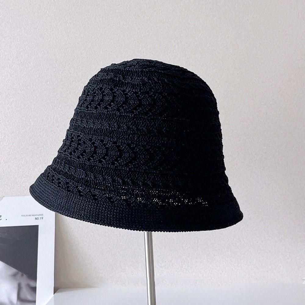 Knitted Bucket Hat Breathable Sun Hat Casual Hollow Beach Cap  Spring and Summer
