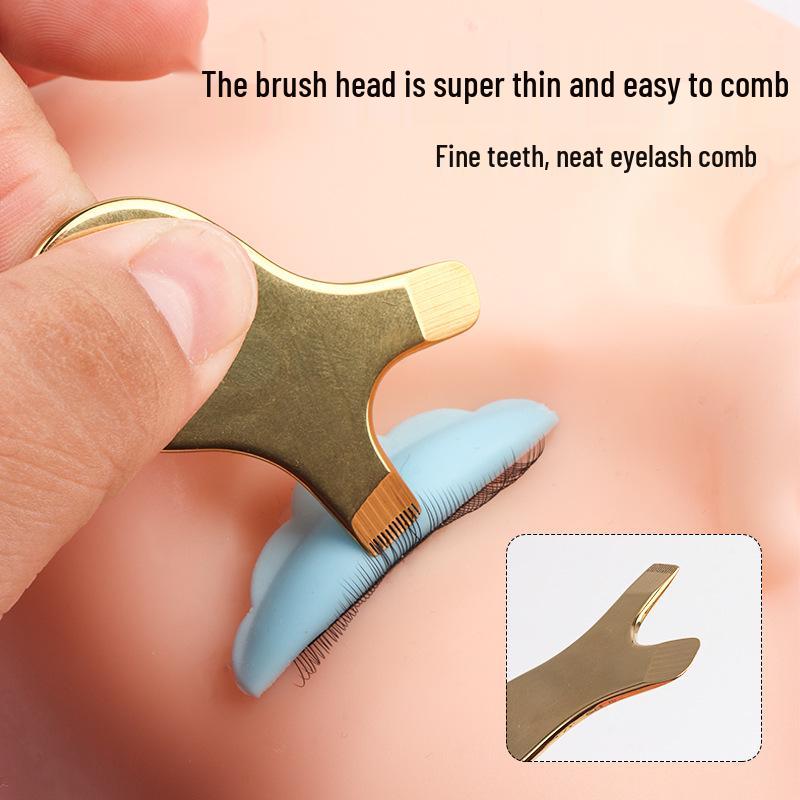 Stainless Steel Y-Shaped Eyelash Extension & Perm Comb with Small Eyebrow Brush.
