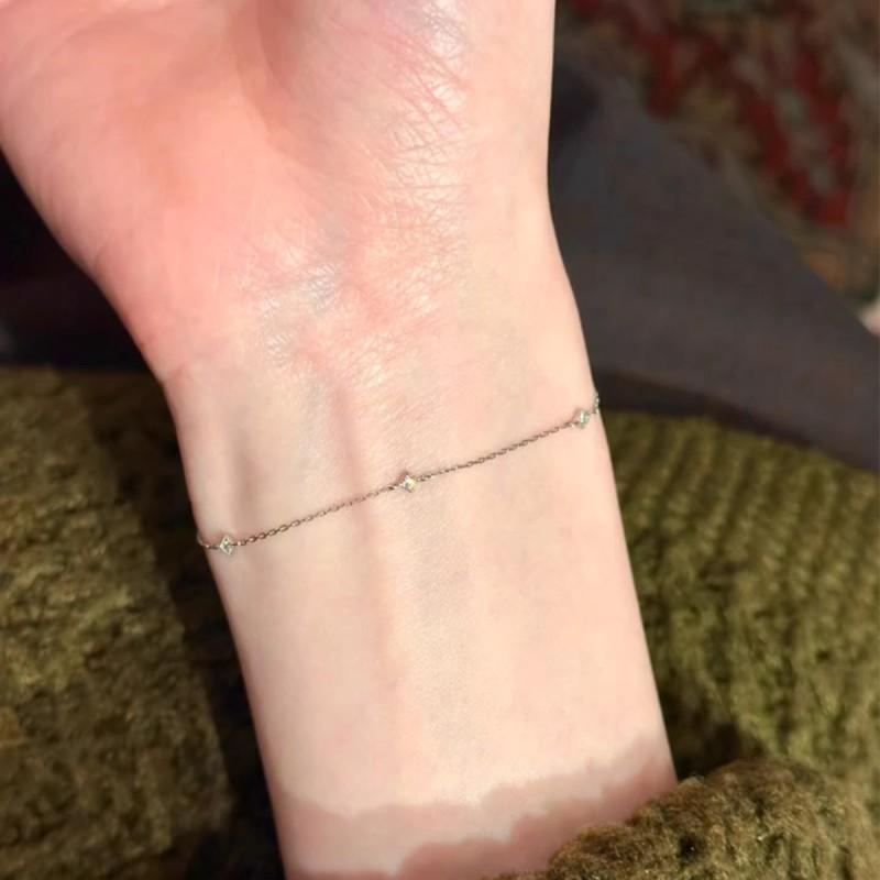 Minimalist Geometric Zirconia Square Chain Bracelet Women - Delicate Stackable Fine Jewelry In Gold Tone